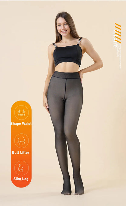 warm plush lined elasticated tights