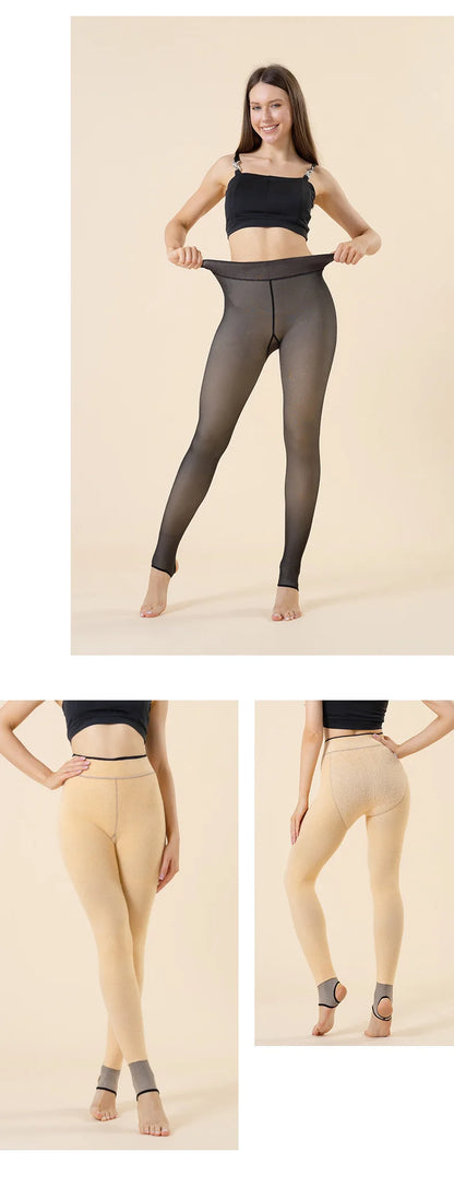 warm plush lined elasticated tights